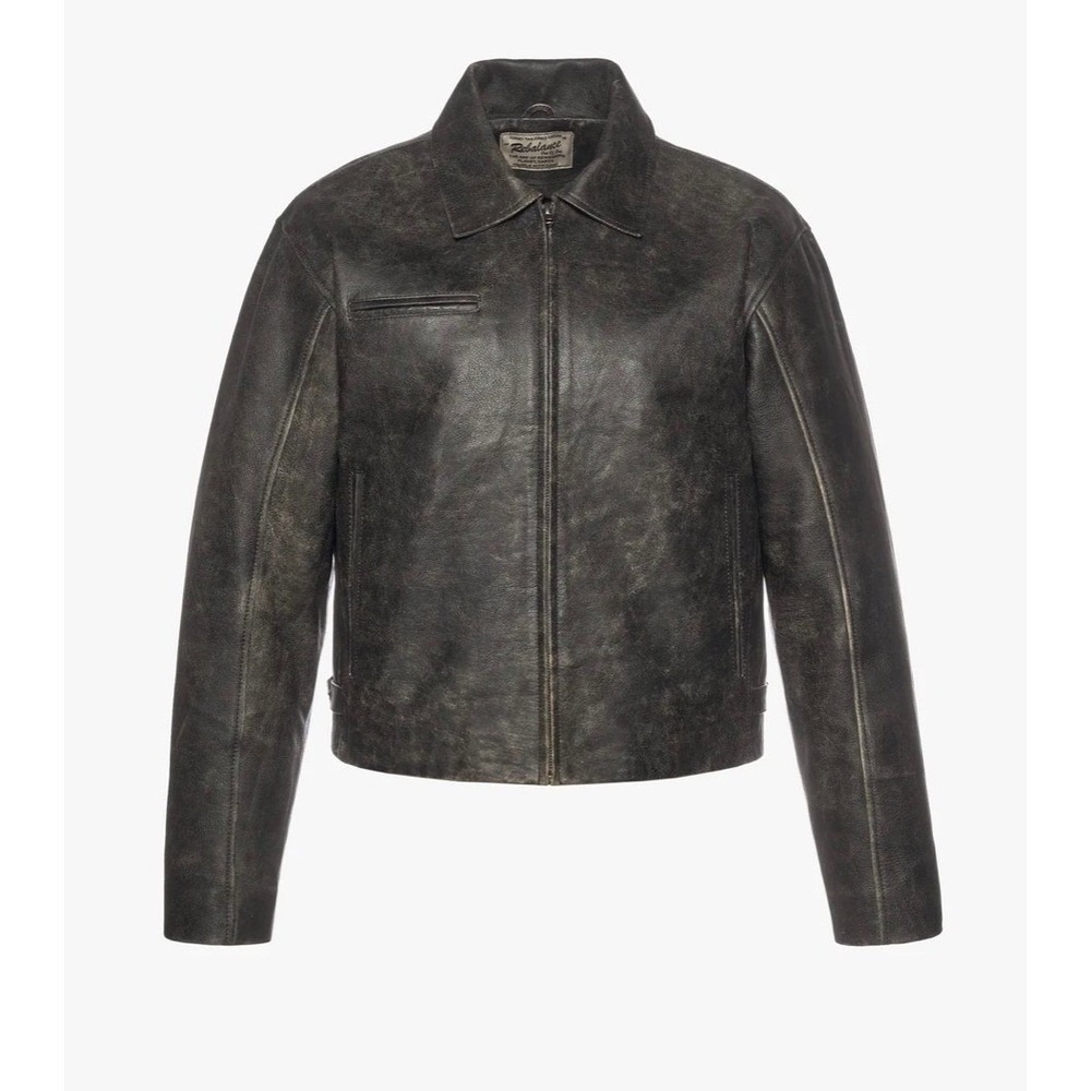 Rebalance One Of‎ One Mens Distressed Leather Jacket Black Full Zip Vintage Med